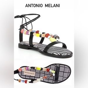 Antonio Melani
Loola Beaded Leather Ankle Wrap Flat Sandals Size 6